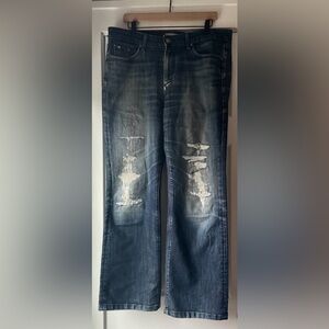 PAIGE Blue Distressed Straight Jeans‎
